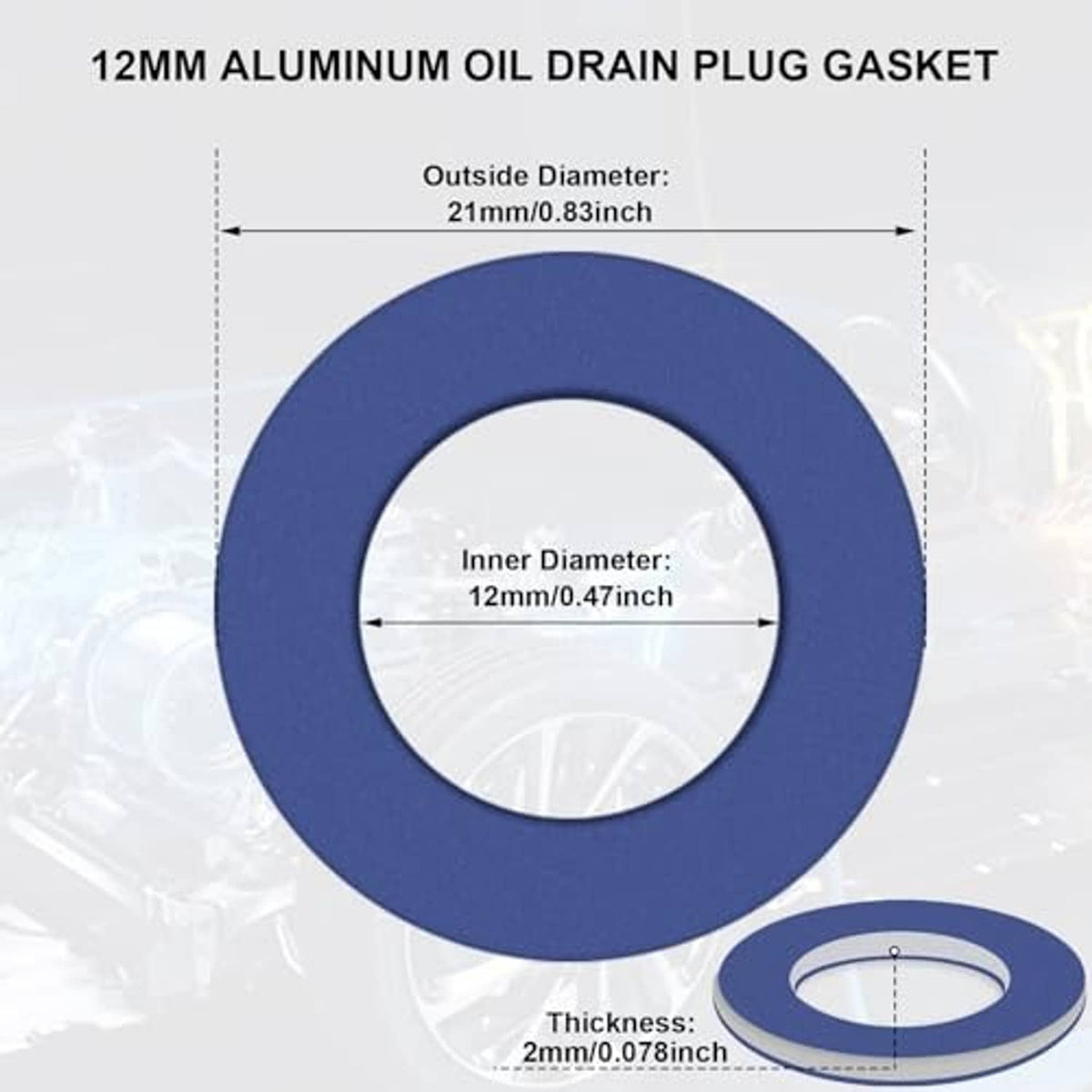 Single blue oil drain plug gasket washer with inner hole, flat aluminum ring