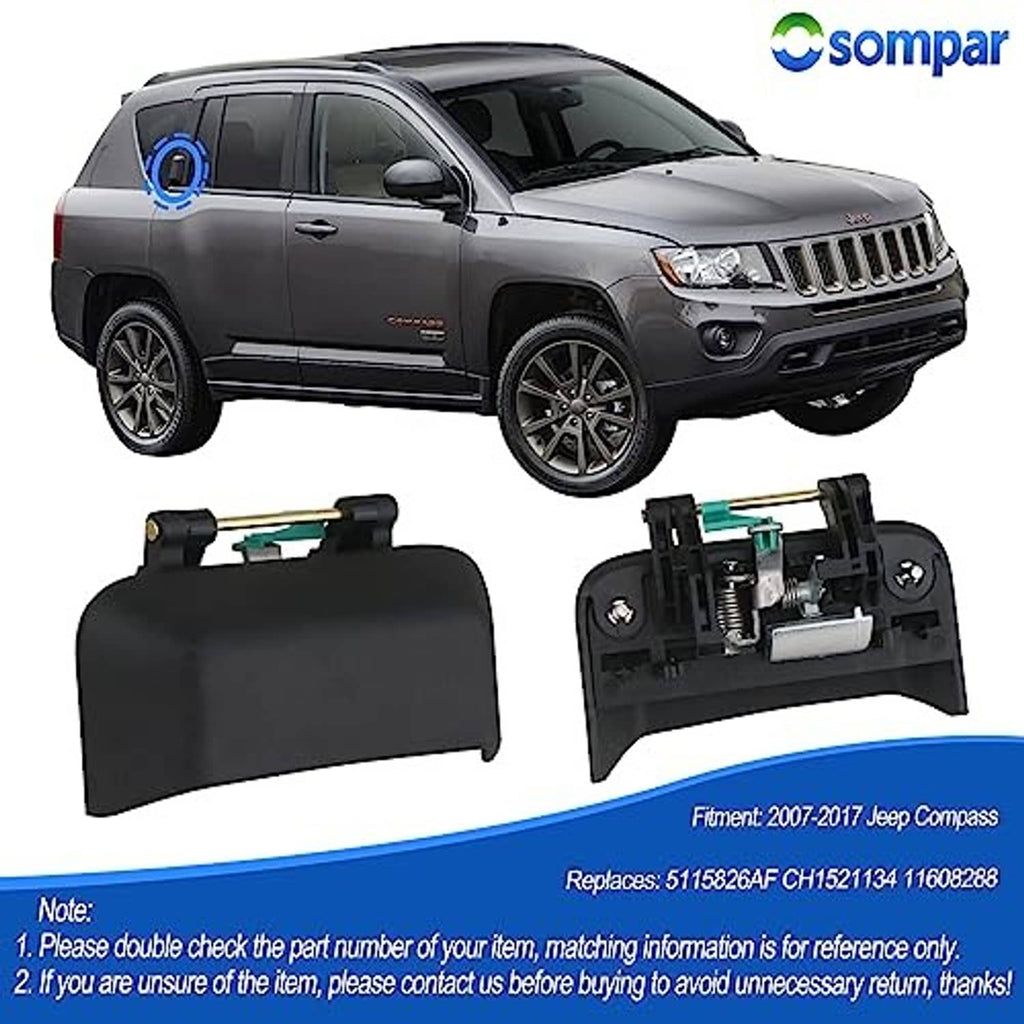 Exterior door handle set with black covers and internal mechanism pieces, front view