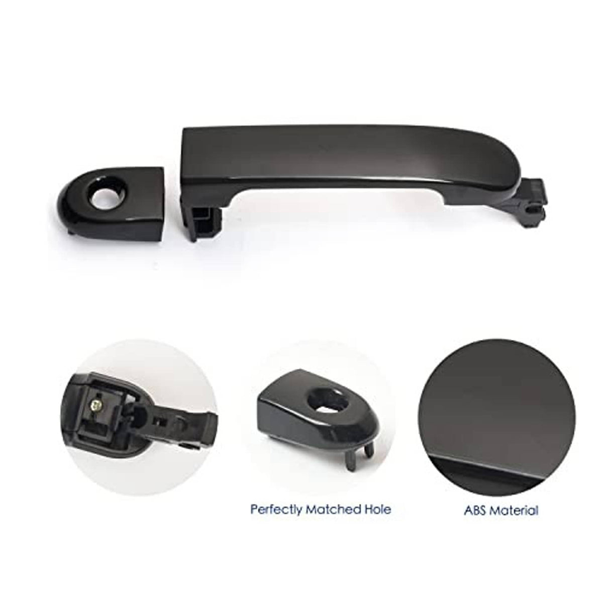 Black exterior door handle with keyhole insert and ABS material detail