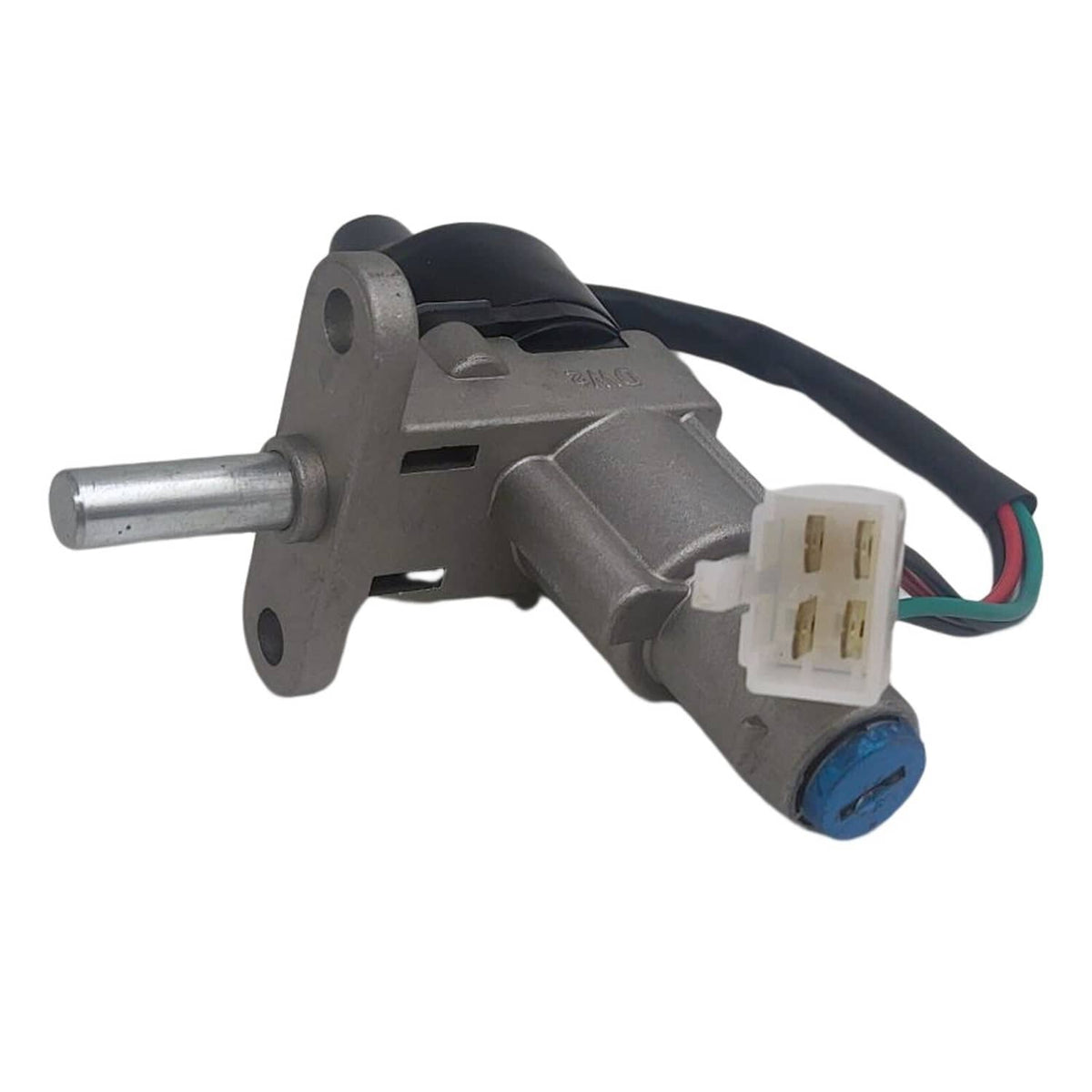 Scooter ignition switch cylinder with 4-pin connector and blue locking button