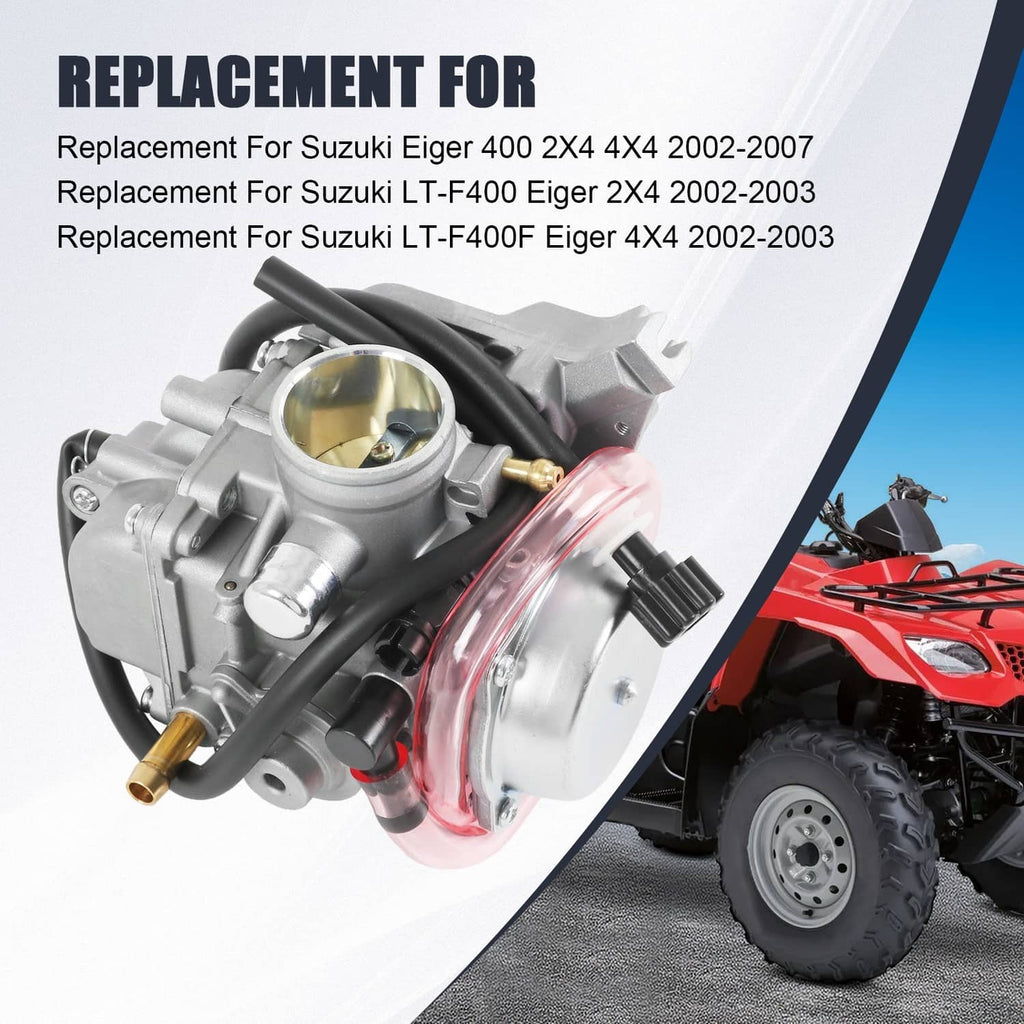 Carburetor assembly with manual choke on silver body, red intake cover