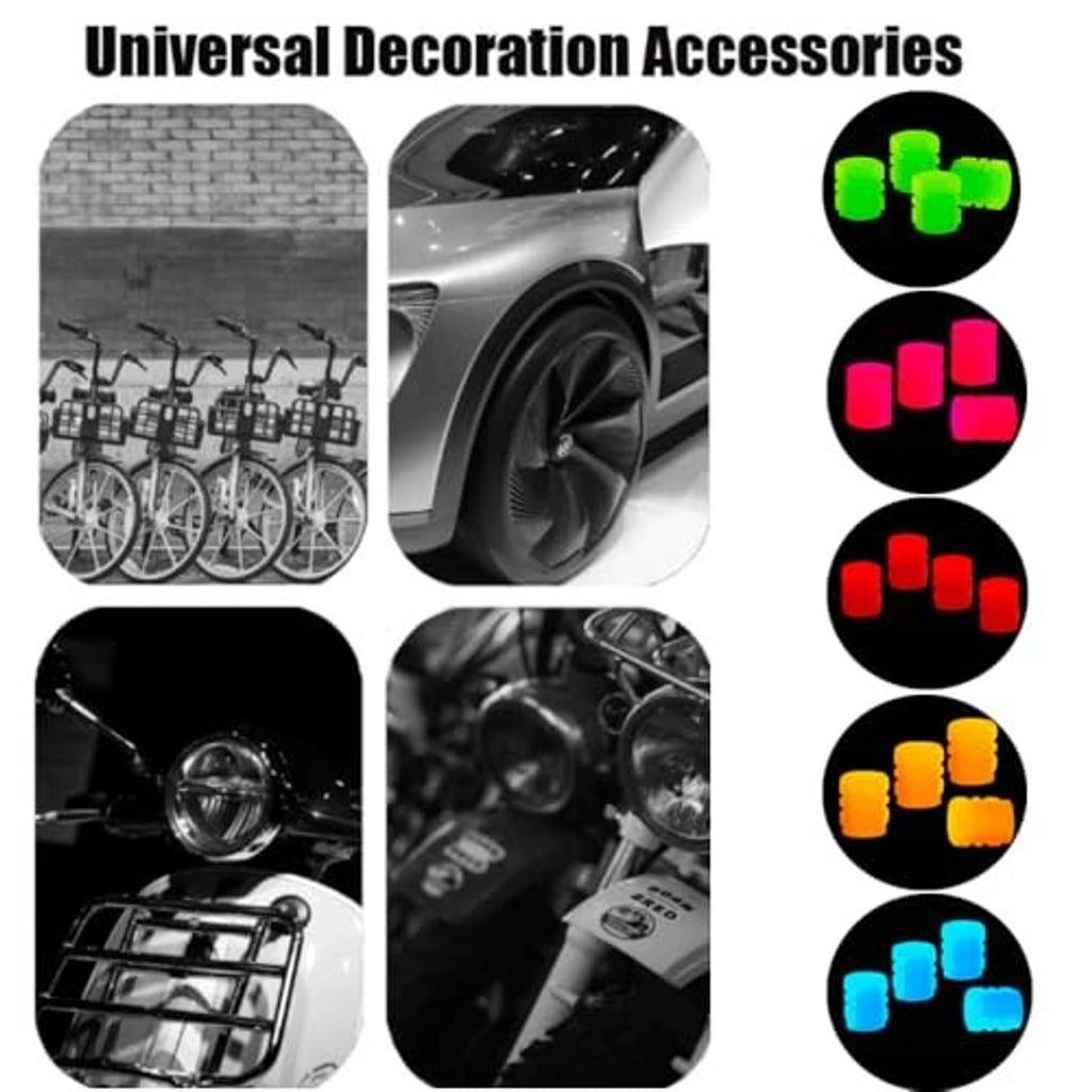Universal glowing tire valve cap set with multiple colors of illuminated caps
