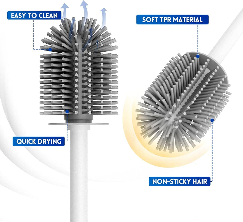 Silicone TPR toilet brush with soft bristles for easy cleaning and quick drying
