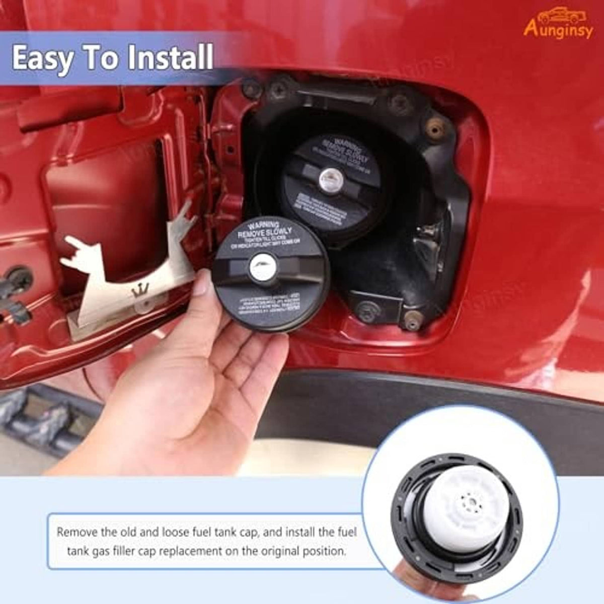 Anti-theft fuel tank cap with lock key, being installed on fuel door opening