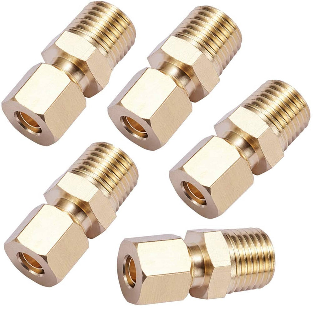 Brass compression tube pipe fitting with hex body, compression nut, and male NPT threads