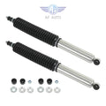 Rear shock absorber kit, pair of black boots and silver cylinders with mounting hardware