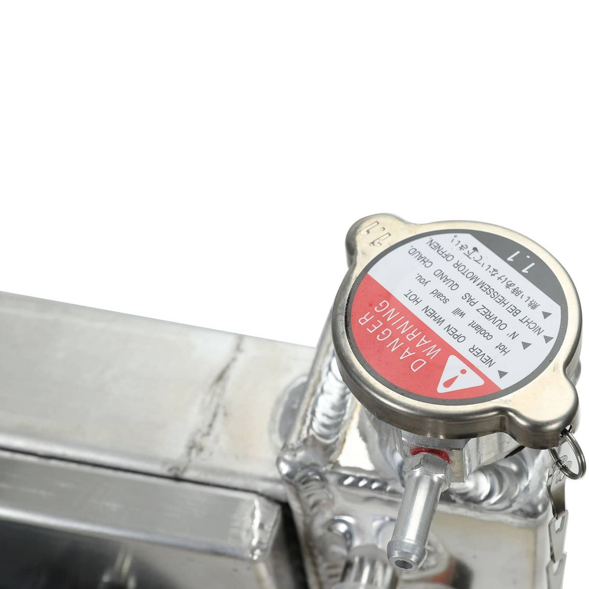 Relay-style electrical control with red warning label on metal bracket