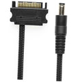 15-pin SATA to 12V DC adapter cable with black braided sleeve and metal plug