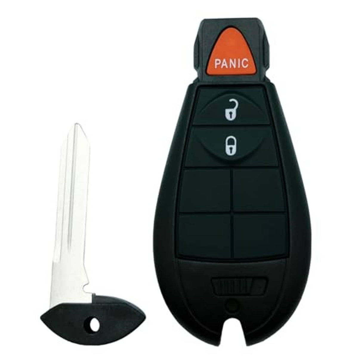 Black key fob shell case with orange PANIC button plus separate blank key blade