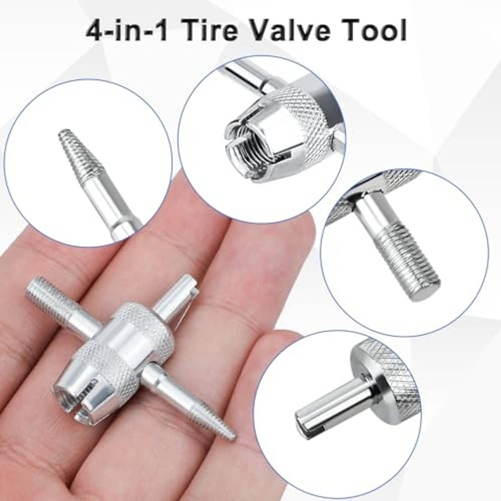 4-in-1 tire valve tool, chrome core remover with textured knurled handle