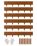 Rust-brown steel landscape edging strips with pointed spikes, multiple pack pieces