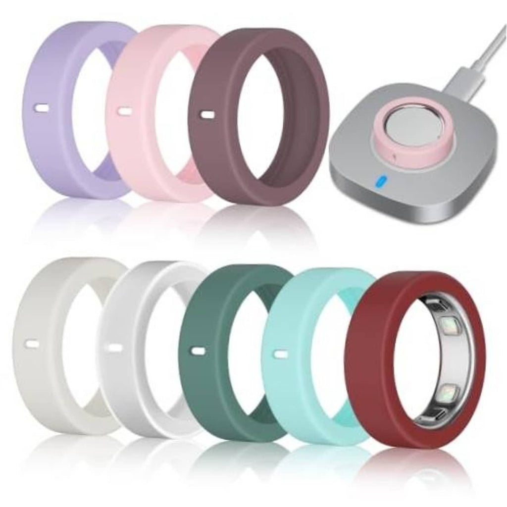 Set of ultra-thin silicone ring covers, multi-color pack with charging dock