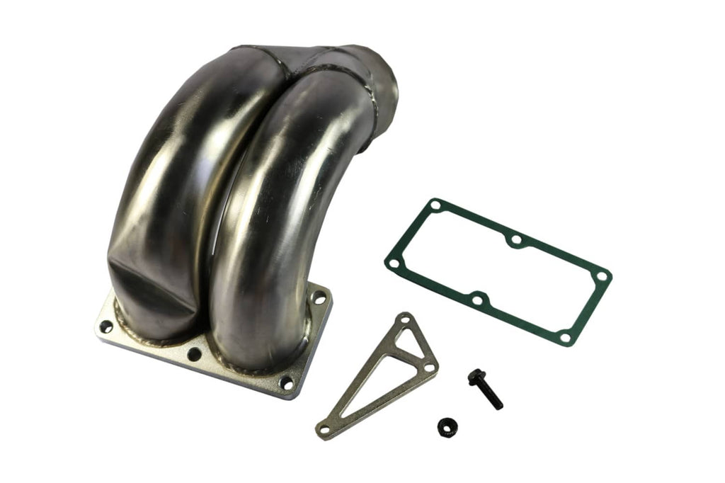 Stainless steel intake manifold pipe with gasket, support bracket, and fasteners