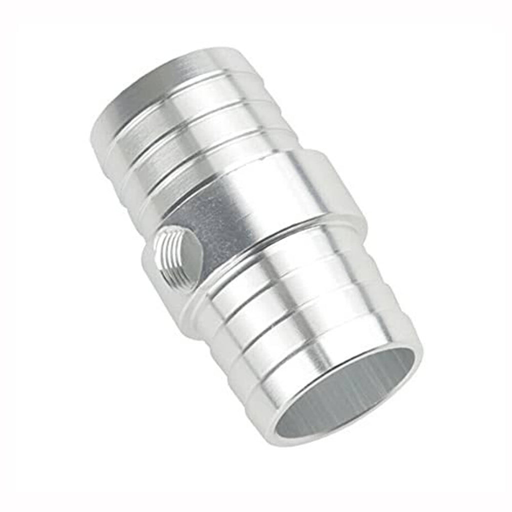 Aluminum hose adapter fitting with threaded 1/8 in NPT steam port, angled view