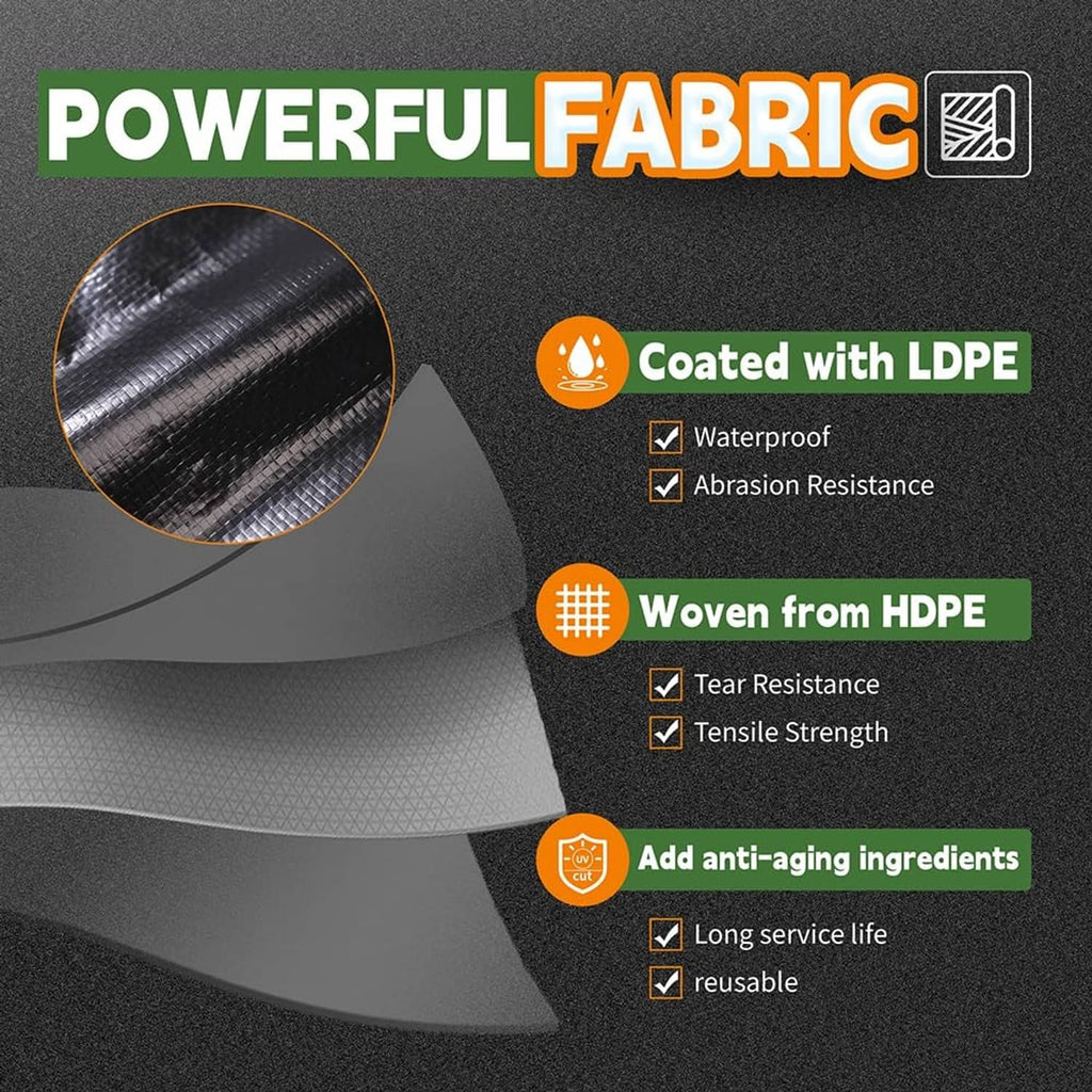 Black poly tarp fabric with coated surface layers close-up