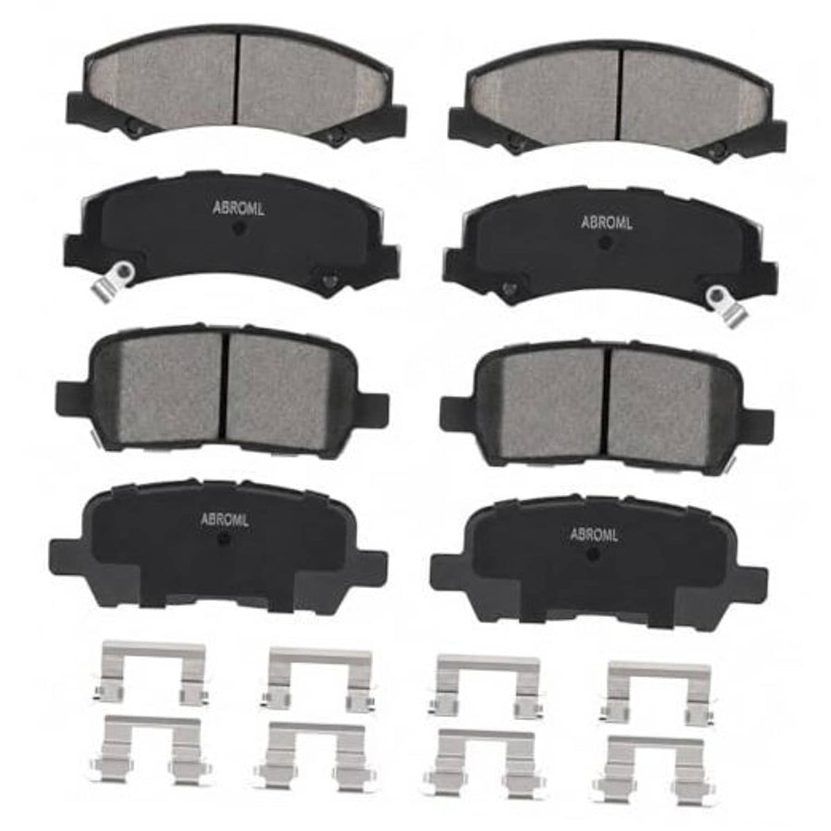 Ceramic front and rear brake pads set with shims and metal hardware