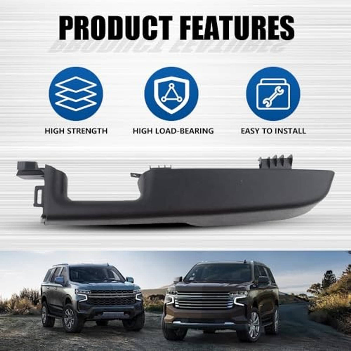 Black interior armrest handle replacement panel with visible top mounting teeth