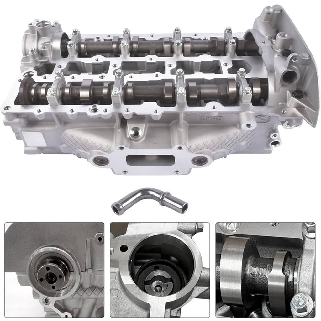 Engine cylinder head assembly with multiple cam followers and cylinder channels, silver