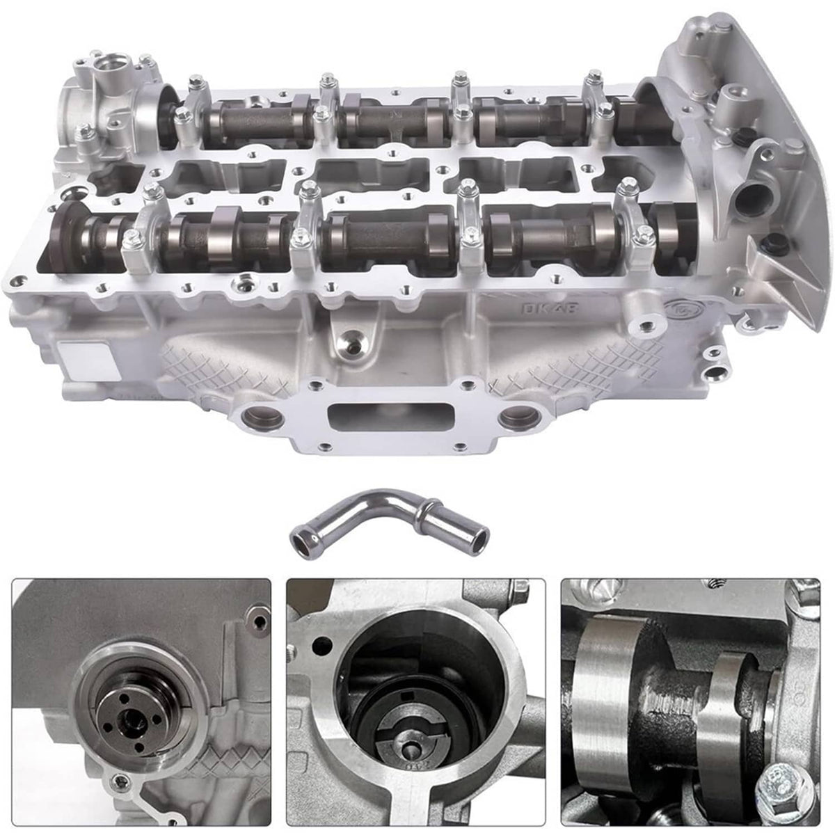 Engine cylinder head assembly with multiple cam followers and cylinder channels, silver