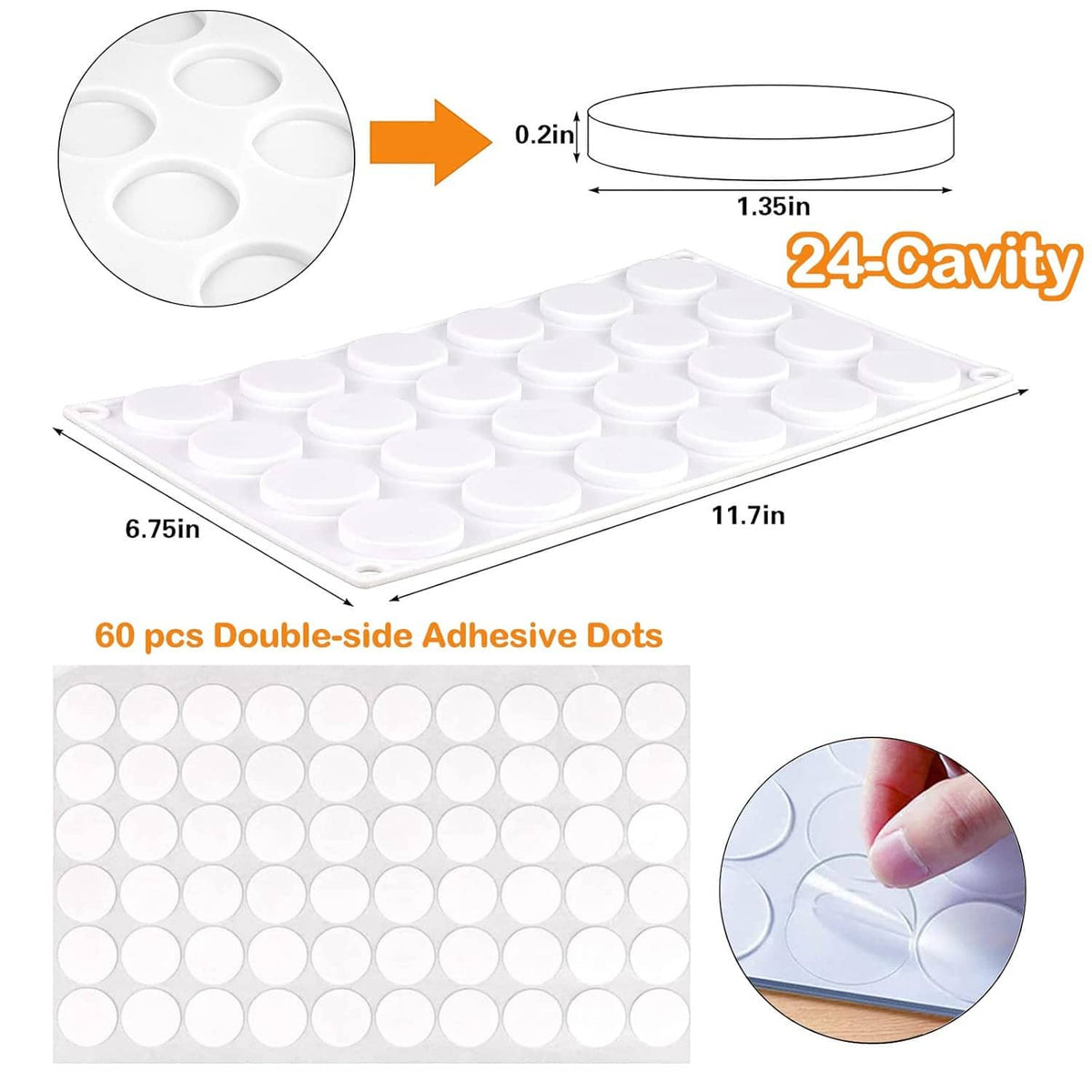 White 24-cavity silicone wax sealing mat with double-sided adhesive dots and cavity mold
