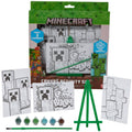 Minecraft canvas painting kit box with 3 canvases, paint colors, brush, and easel