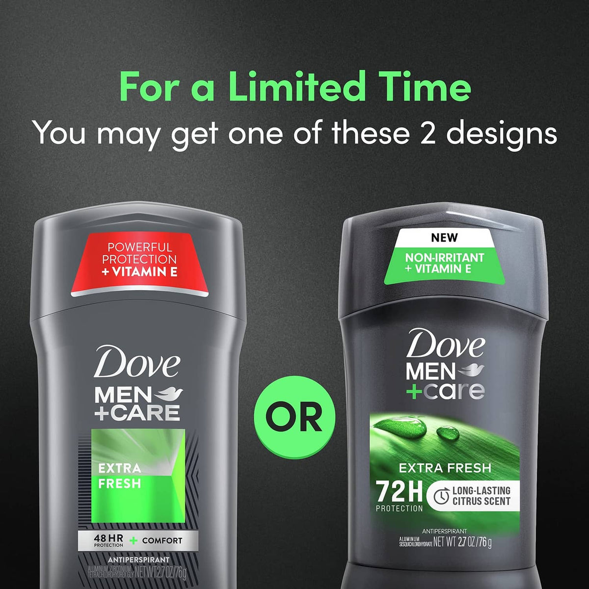 Men's antiperspirant deodorant sticks, two-pack in dark gray with green scent labels