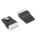 SATA power adapter with black housing, showing 4-pin Molex connector and SATA plug