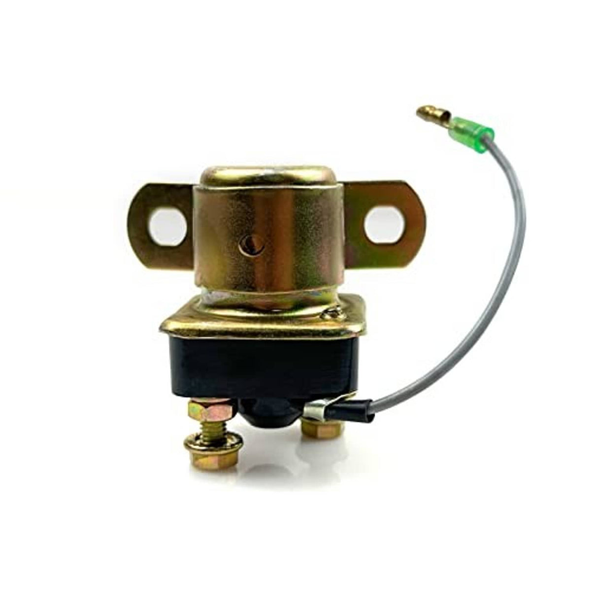Gold ignition coil relay with mounting bracket and green-tipped wire