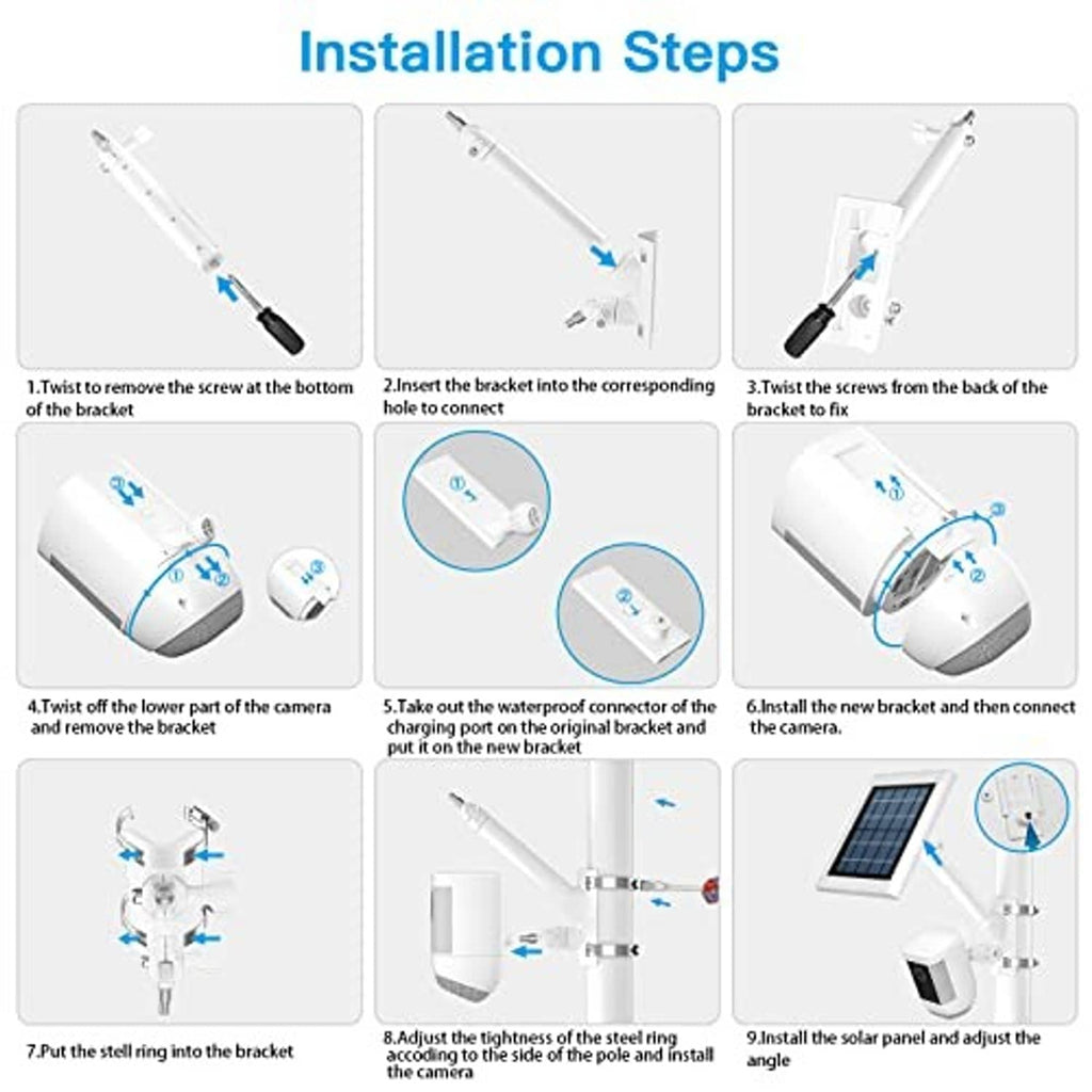 White mounting bracket installation kit with brackets, screws, and connectors