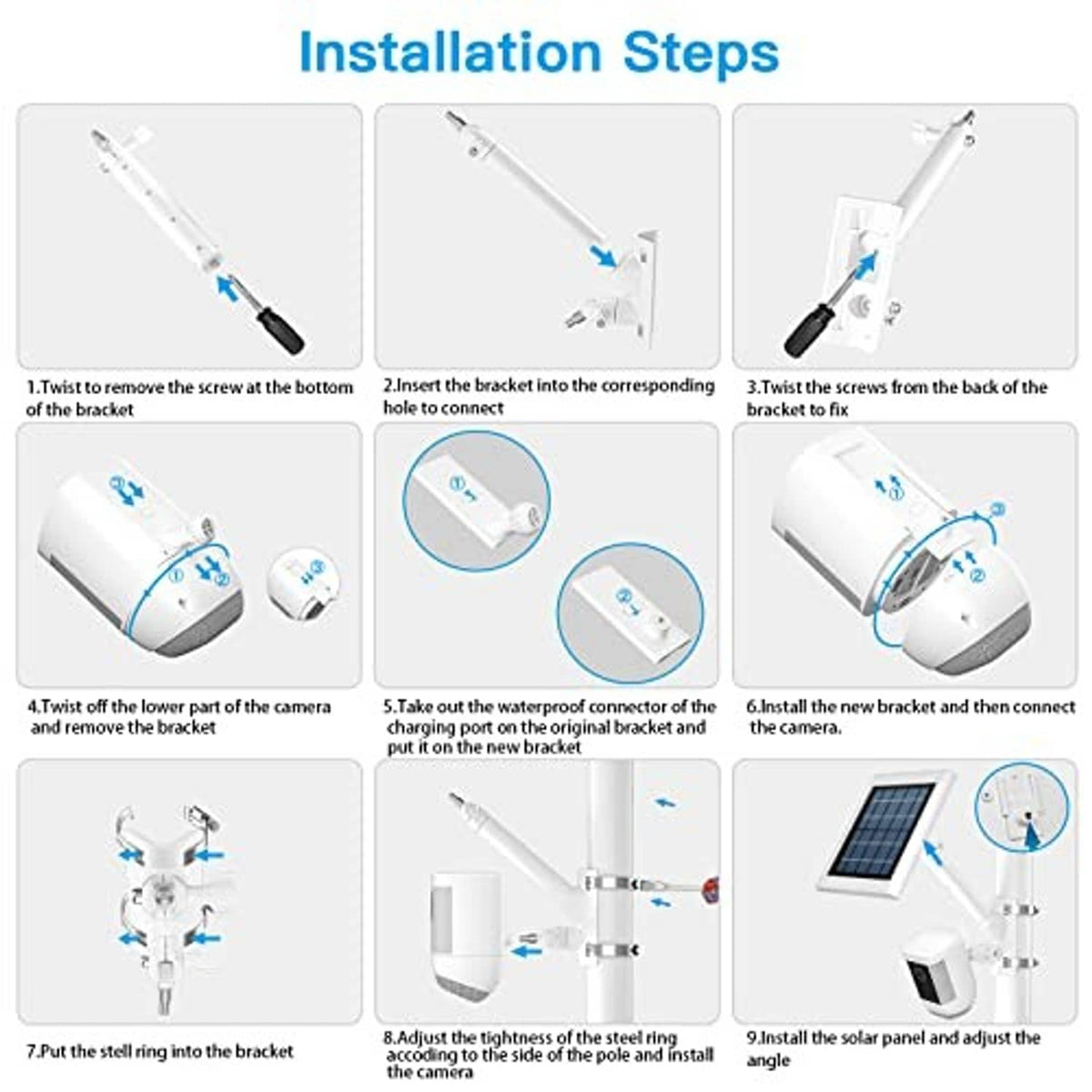 White mounting bracket installation kit with brackets, screws, and connectors