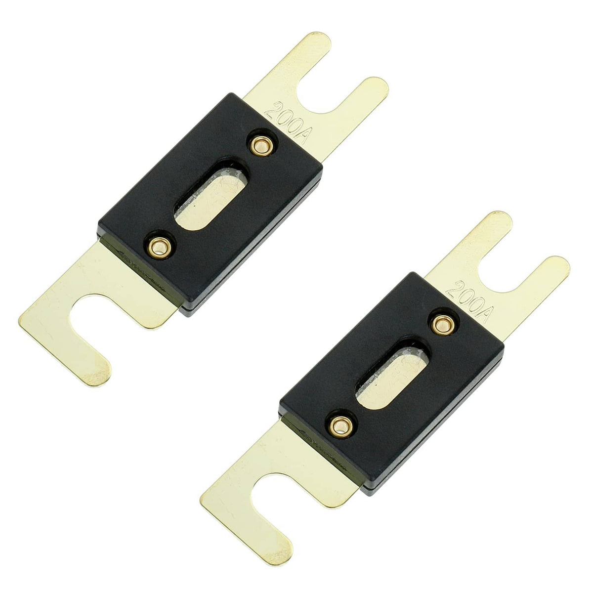 ANL fuse holder with black insert and gold mounting studs, two-pack view