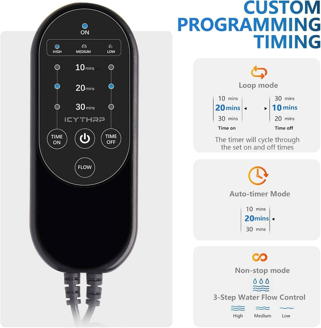 Programmable cold therapy controller with timer settings and flow control buttons