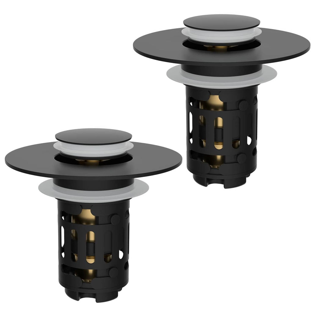 Bathroom sink pop-up drain strainer stoppers, matte black, two-piece set
