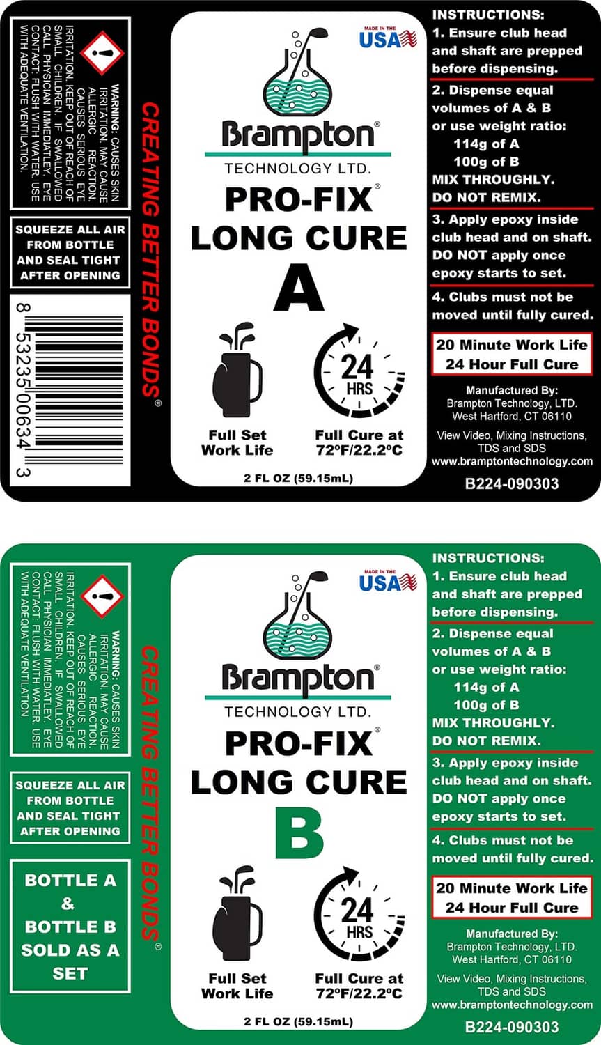 Two epoxy bottles with red caps, labeled PRO-FIX Long Cure A and B