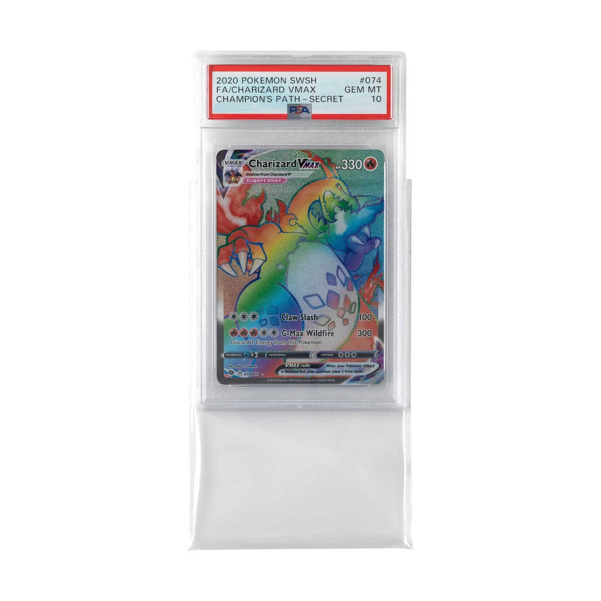 Clear slab sleeve for graded PSA card, shown with one PSA slab