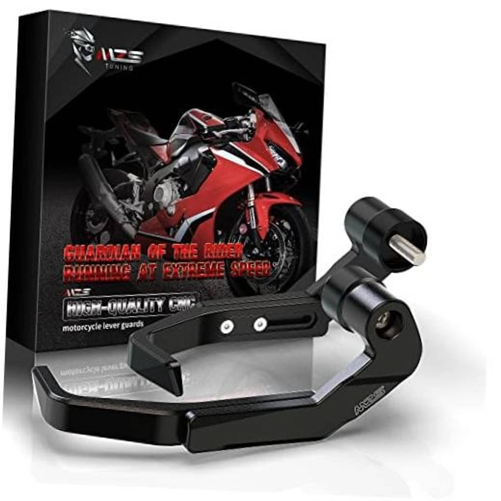 Black CNC motorcycle clutch and brake lever guards with two adjustable end caps