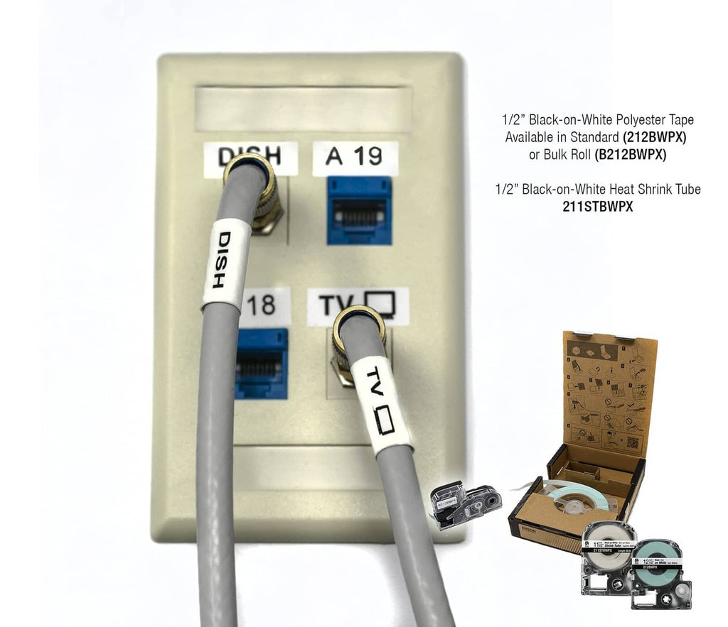 Heat-shrink labels on cables and wiring, with printed tag sleeves