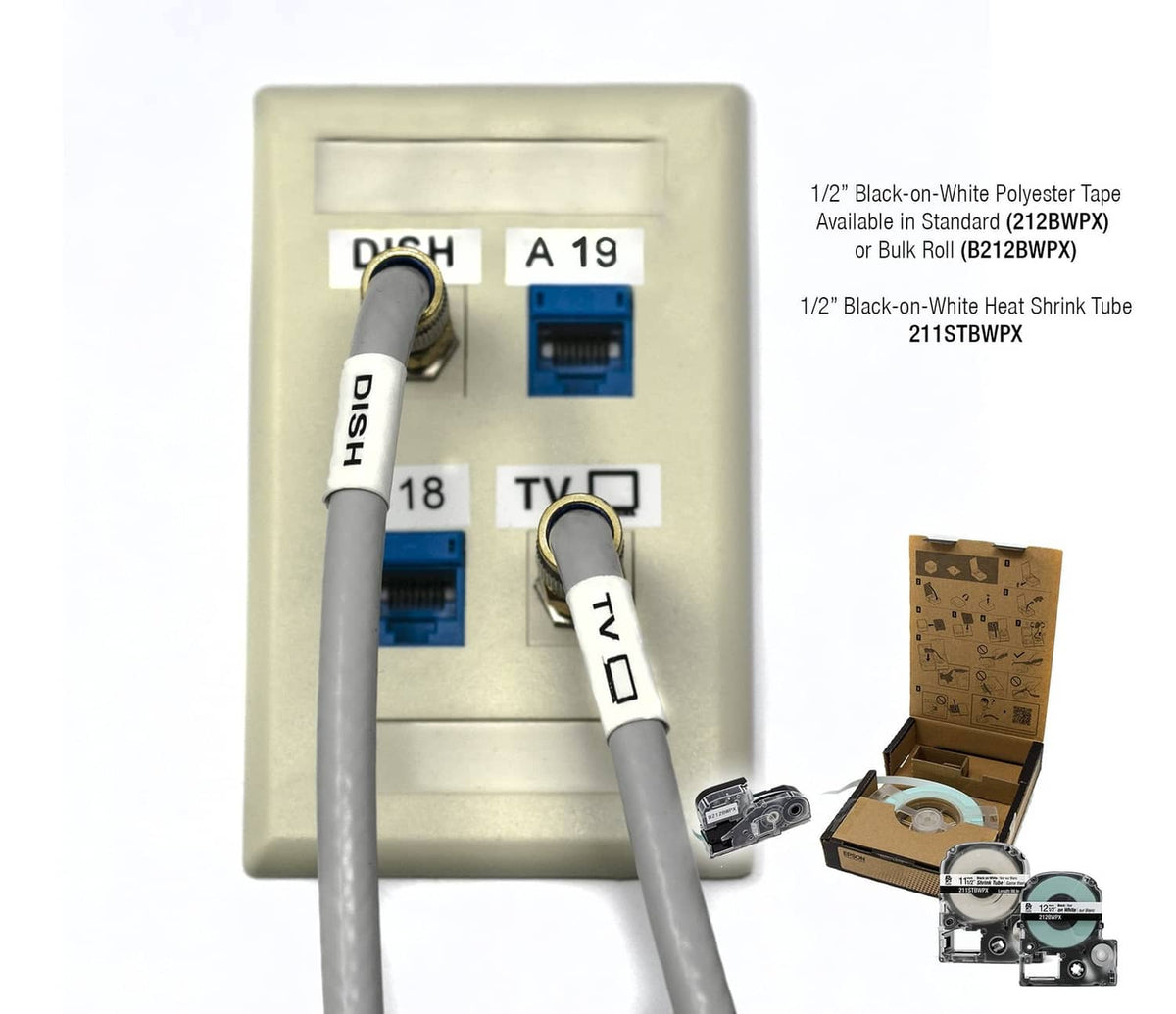 Heat-shrink labels on cables and wiring, with printed tag sleeves