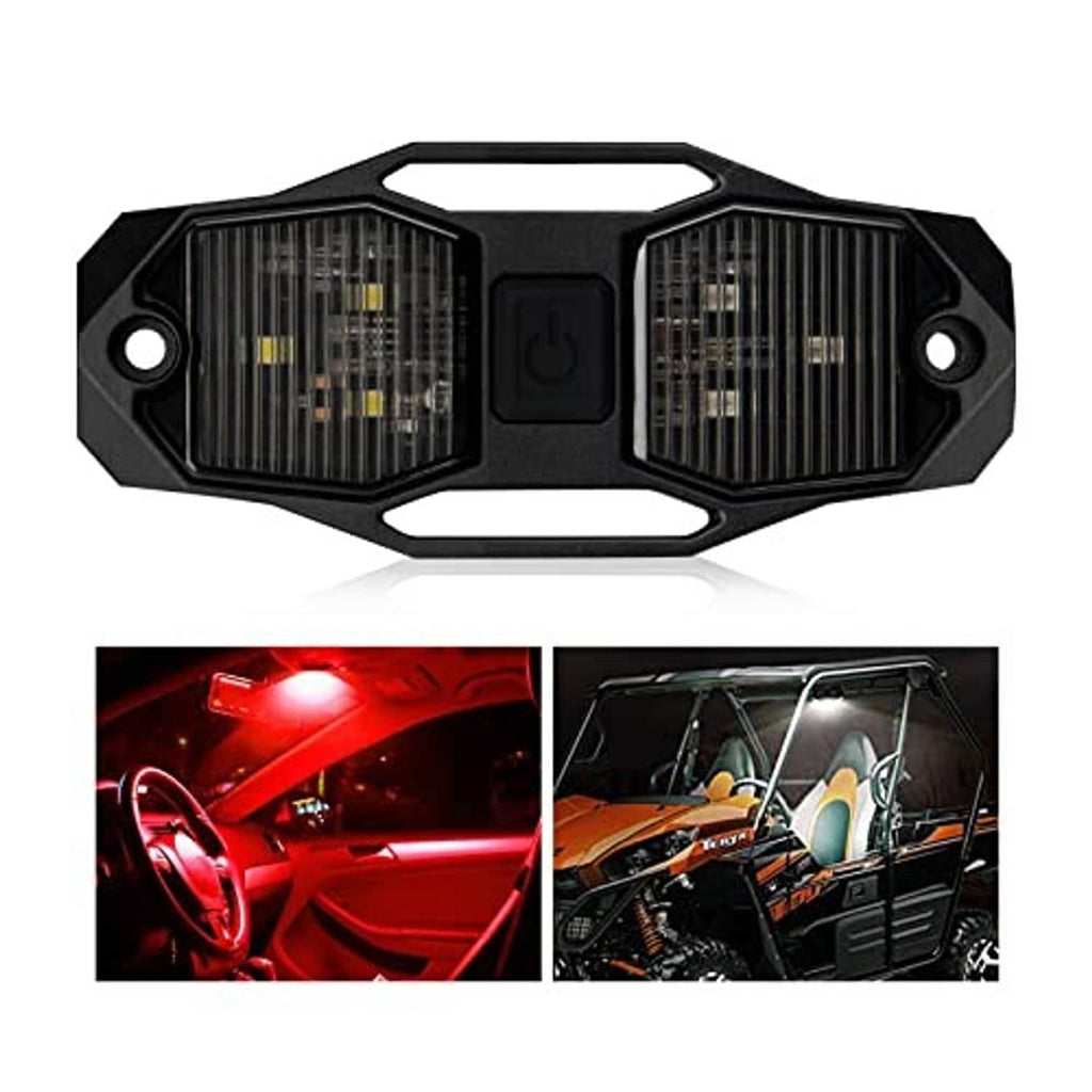 Black LED UTV doom light with dual lenses; shows red and white LED illumination