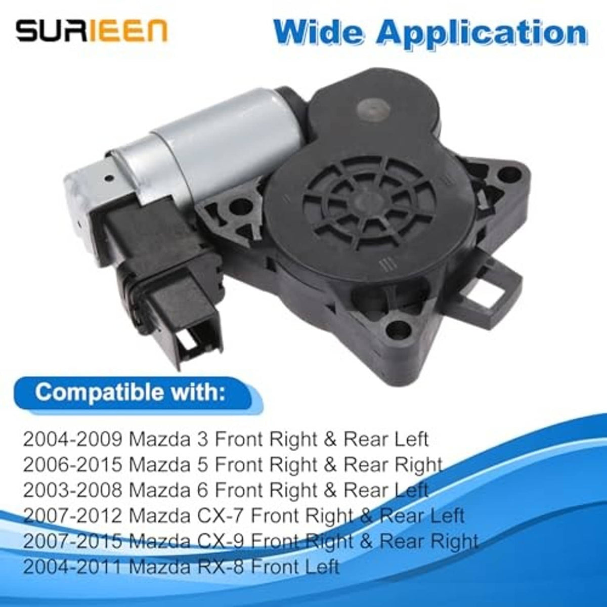 Power window lift motor with side electrical connector and black actuator housing