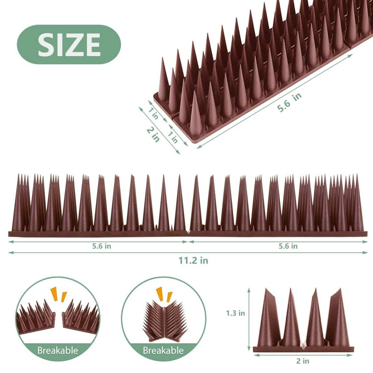 Brown spike strip, 5.6 in long with upright cone spikes, about 1.3 in high