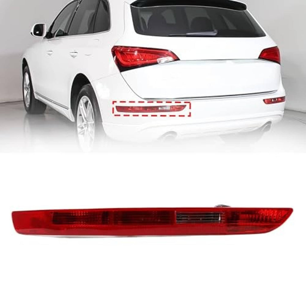 Left rear bumper tail light bar with red lens, rear view on a white vehicle