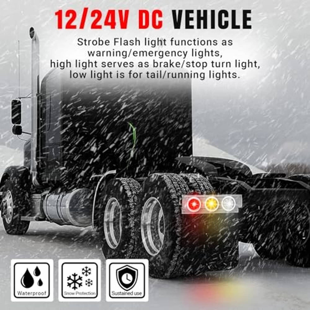 White LED strobe tail light mounted on a trailer, illuminated for braking and strobe.