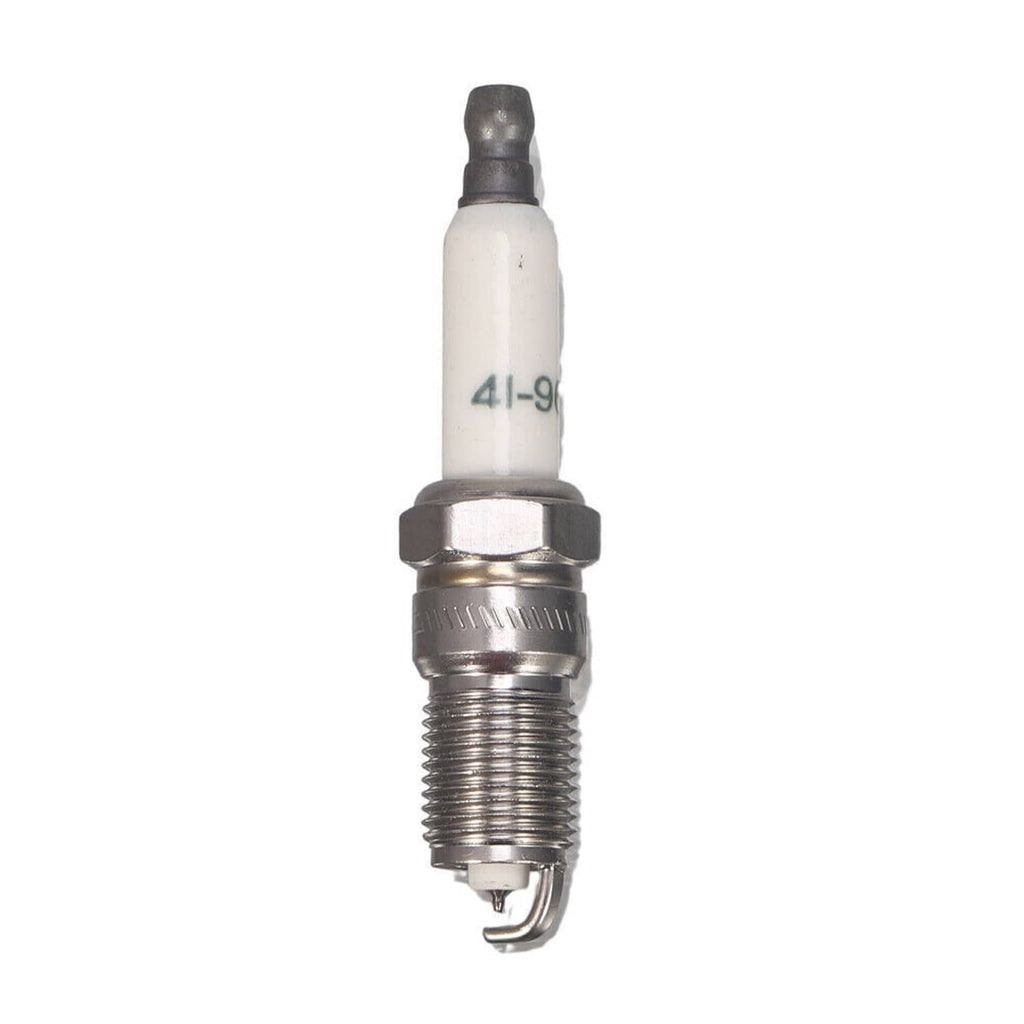 Single spark plug with white insulator and silver threaded metal base