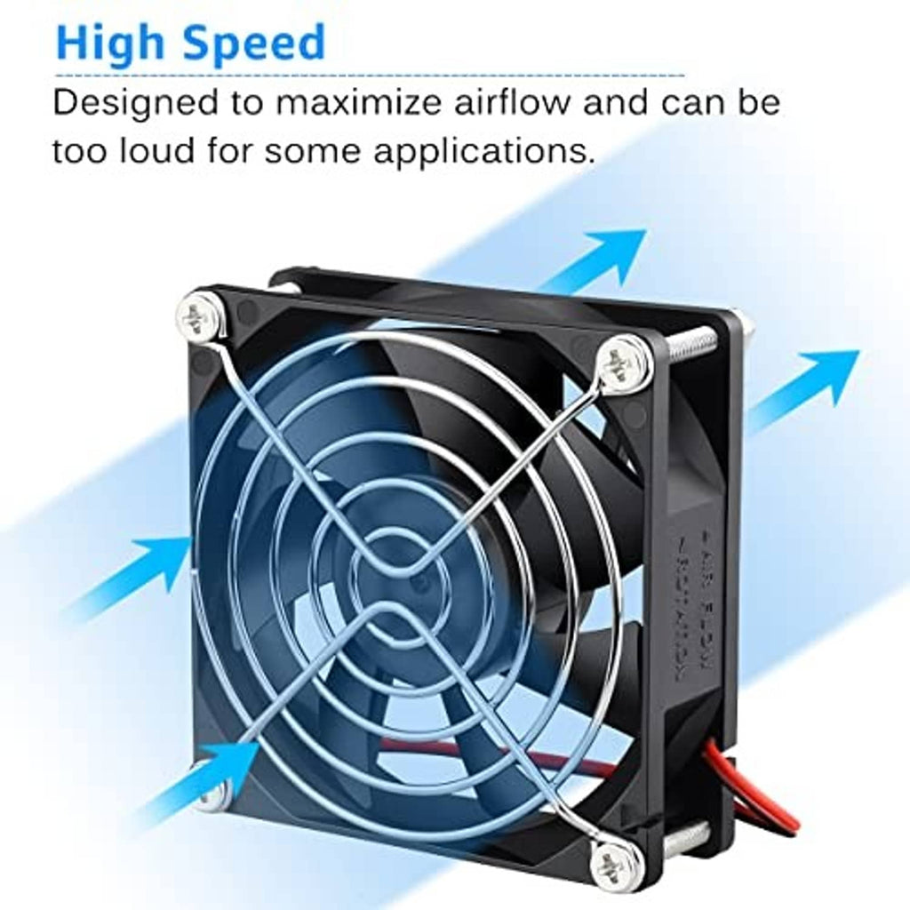 80mm DC dual ball bearing cooling fan with black frame and red and black power leads