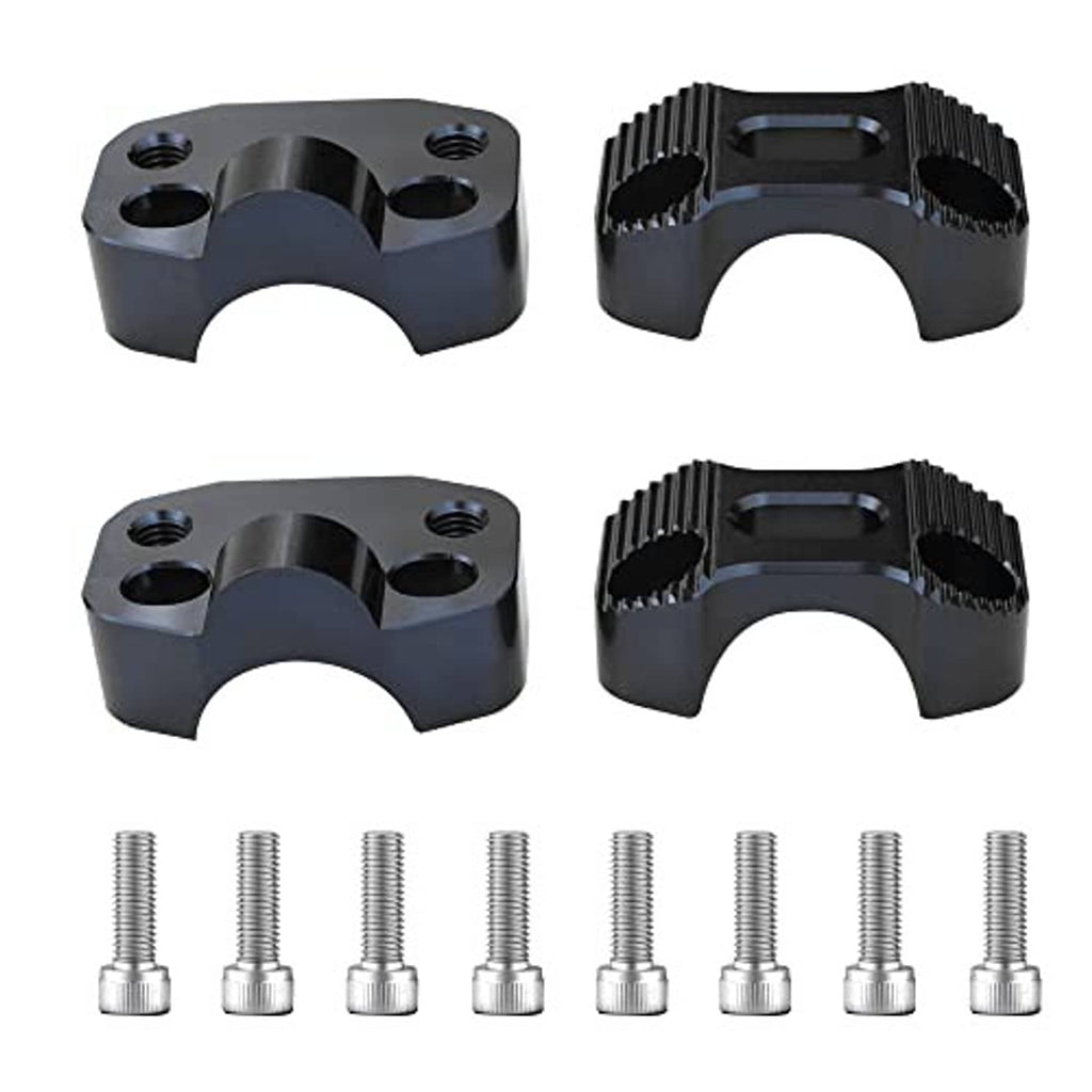 Black motorcycle handlebar clamp riser with bolts and two clamp halves