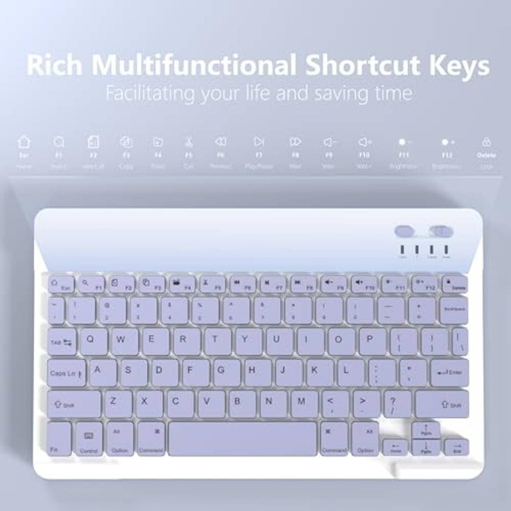 Lavender keyboard case with shortcut key layout and large trackpad