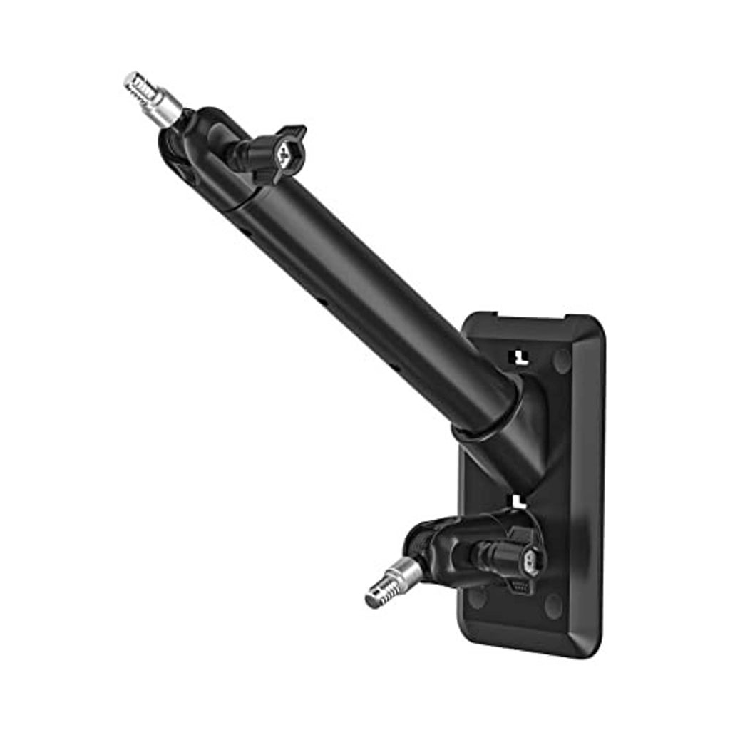 Black adjustable wall mount bracket with extension arm and camera attachment plate