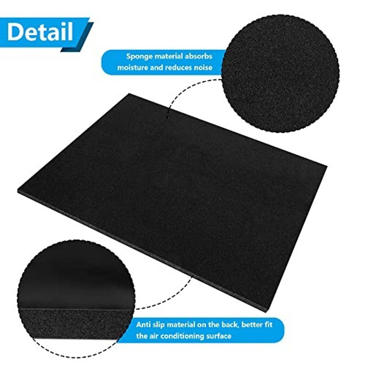 Black AC drip cushion mat with sponge surface texture and anti-slip backing.