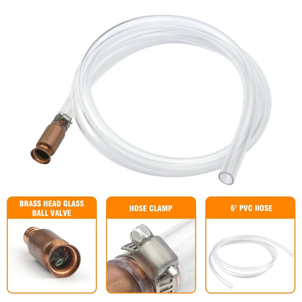 Siphon pump kit with clear PVC hose, copper valve, and hose clamp
